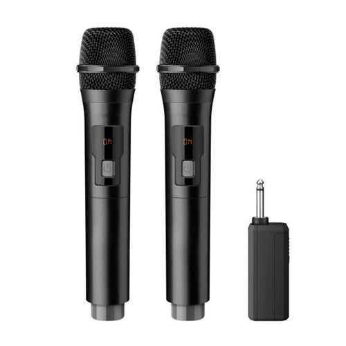 Sistema de 2 micrófonos inalámbricos y receptor, con batería recargable